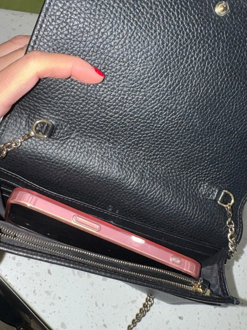 Gucci Black Leather Chain Wristlet Wallet